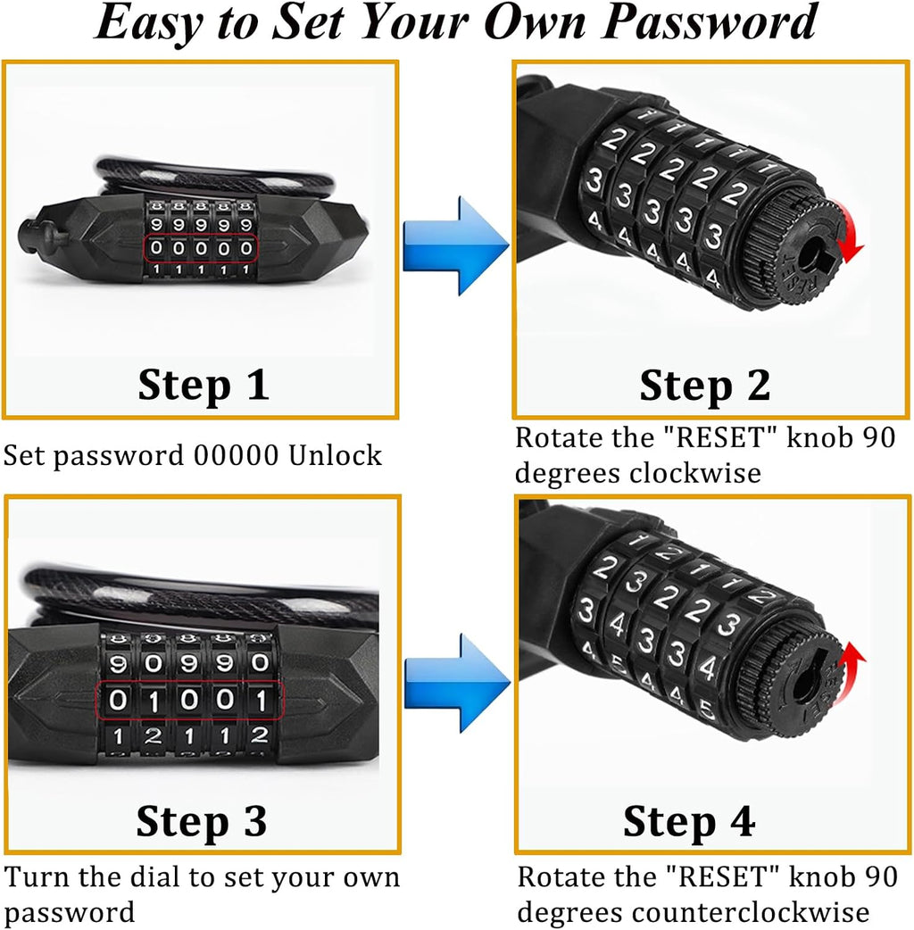 Bike Lock Combination Bike Cable Lock - 5 Digit, Bike Locks Heavy Duty Anti Theft