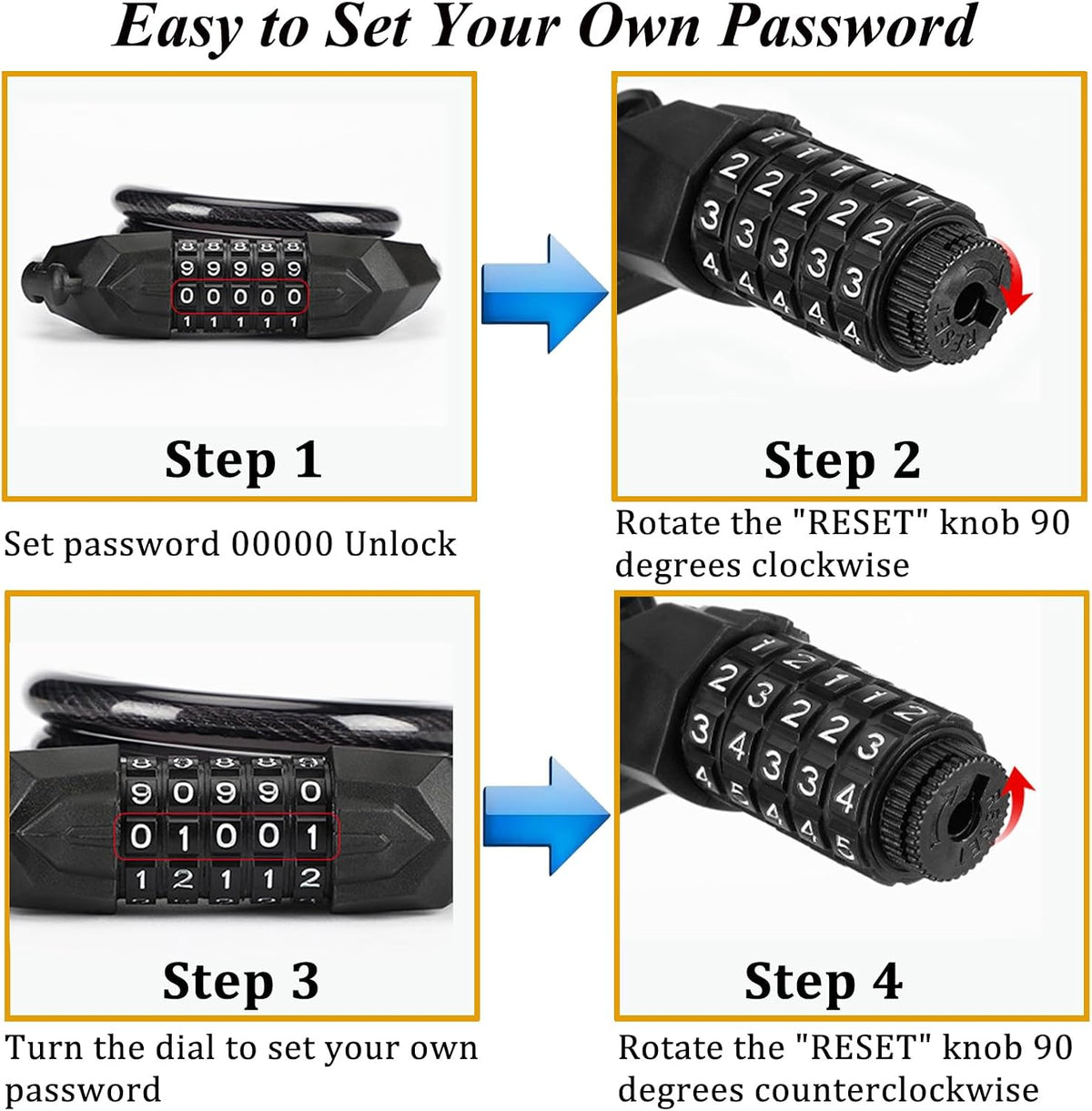 Bike Lock Combination Bike Cable Lock - 5 Digit, Bike Locks Heavy Duty Anti Theft