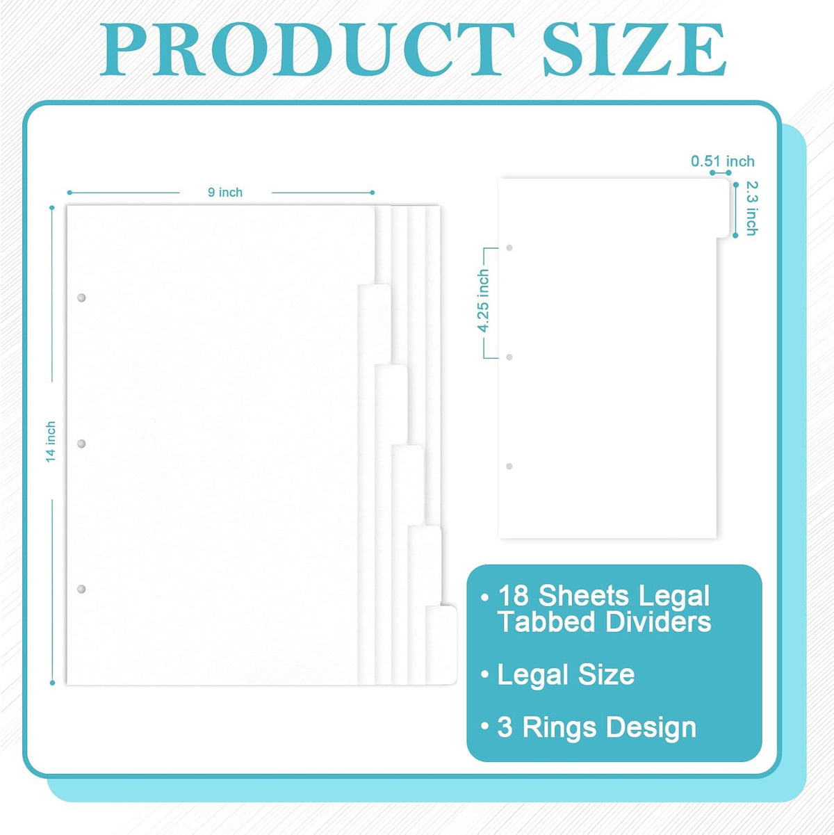 18 Sheets 9x14 Inch Legal Size Tabbed Dividers 3 Ring Binder Legal Size Binder Dividers