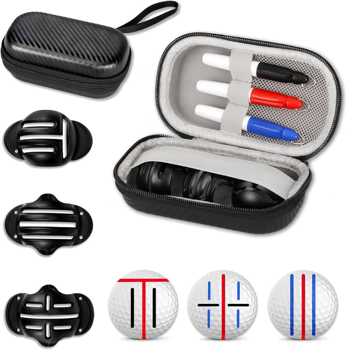 Golf Ball Line Marker Tool, 3 Golf Ball Marker Stencil and 3 Color Golf Ball Line Marker