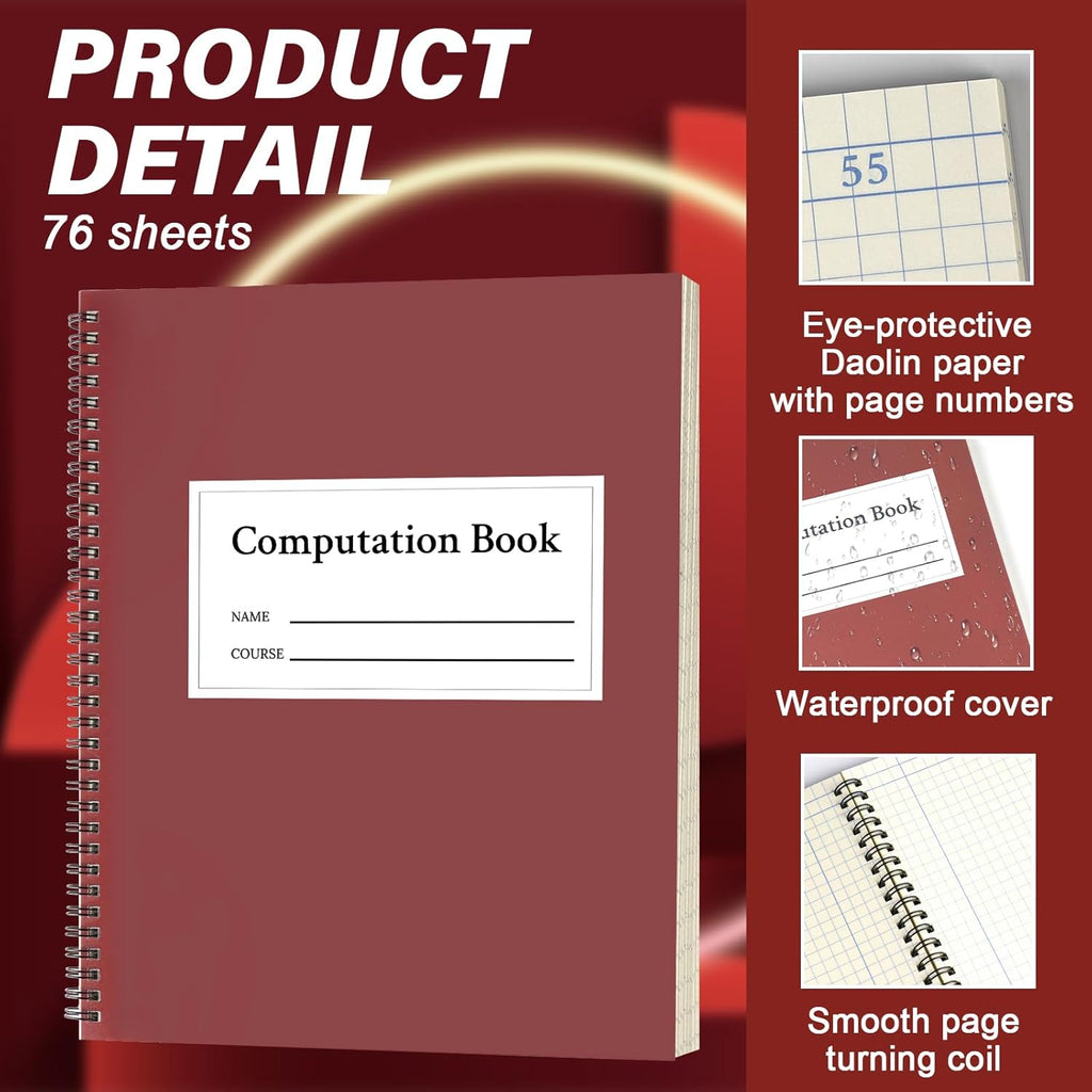 Computation Notebook Spiral 9 1/4" x 11 3/4" National Graph Paper 4 X 4 Quad Math