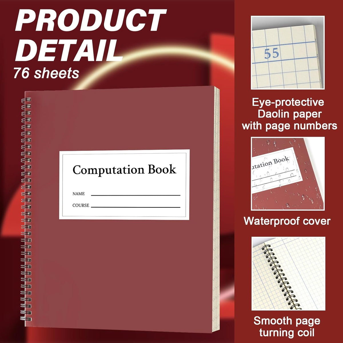 Computation Notebook Spiral 9 1/4" x 11 3/4" National Graph Paper 4 X 4 Quad Math
