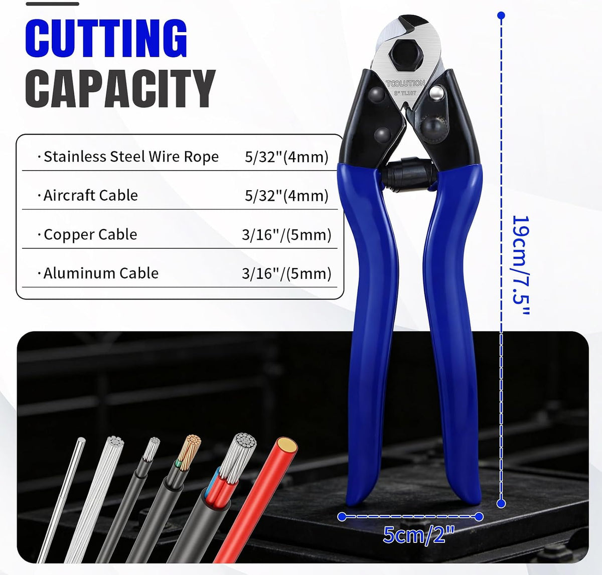 8 Inch Wire Rope Cutter, Stainless Steel Cable Cutter