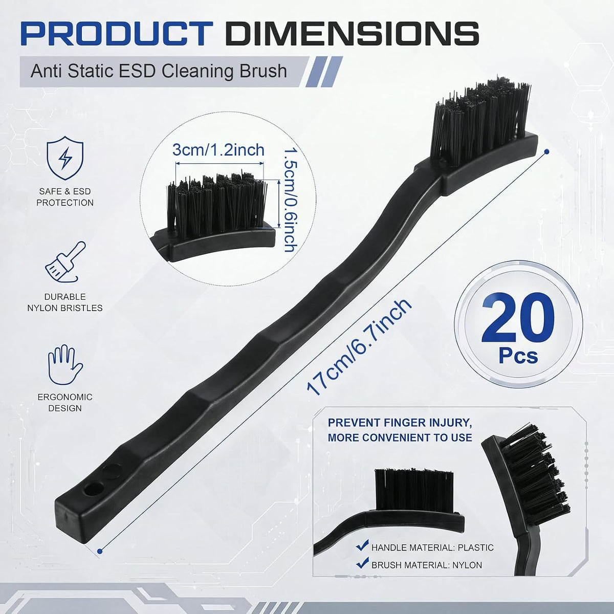 20 Pcs Anti-Static ESD Cleaning Brush Kit ESD Brush Nylon Bristle