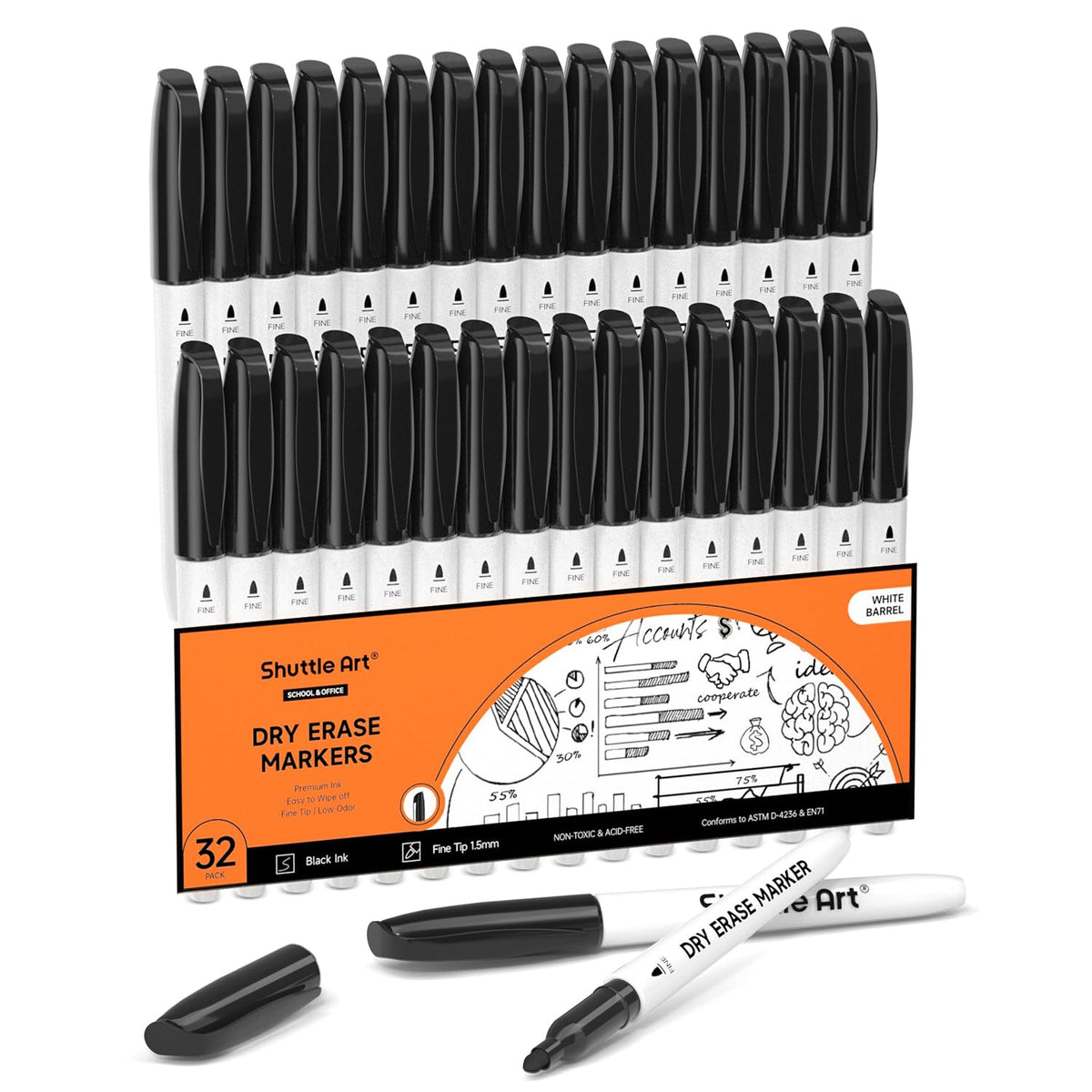 Shuttle Art Magnetic Whiteboard Markers, 20 Pieces Fine Tip and Eraser