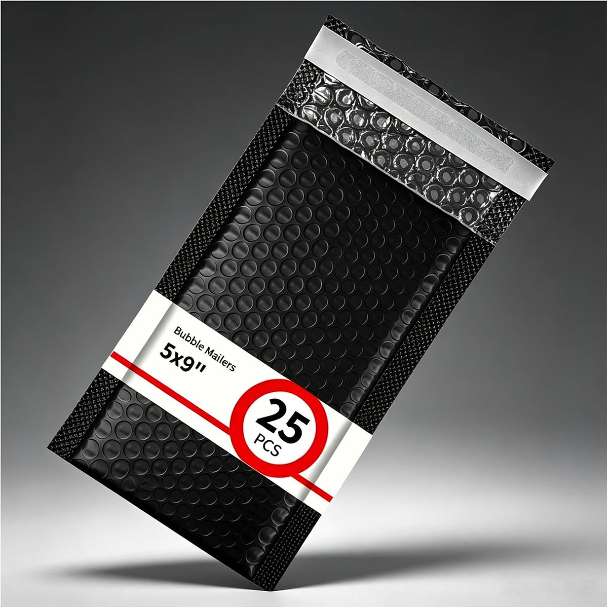 25 Pack 5" x 9" Usable Size Bubble Mailers, Black Padded Envelopes with Self Seal Closure