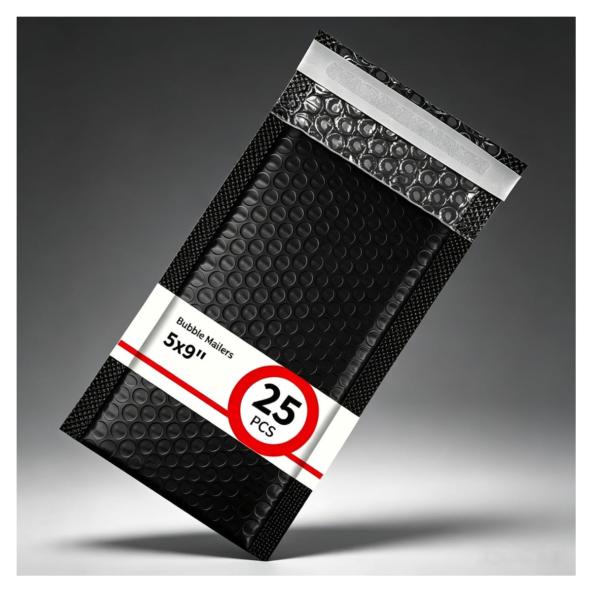 25 Pack 5" x 9" Usable Size Bubble Mailers, Black Padded Envelopes with Self Seal Closure