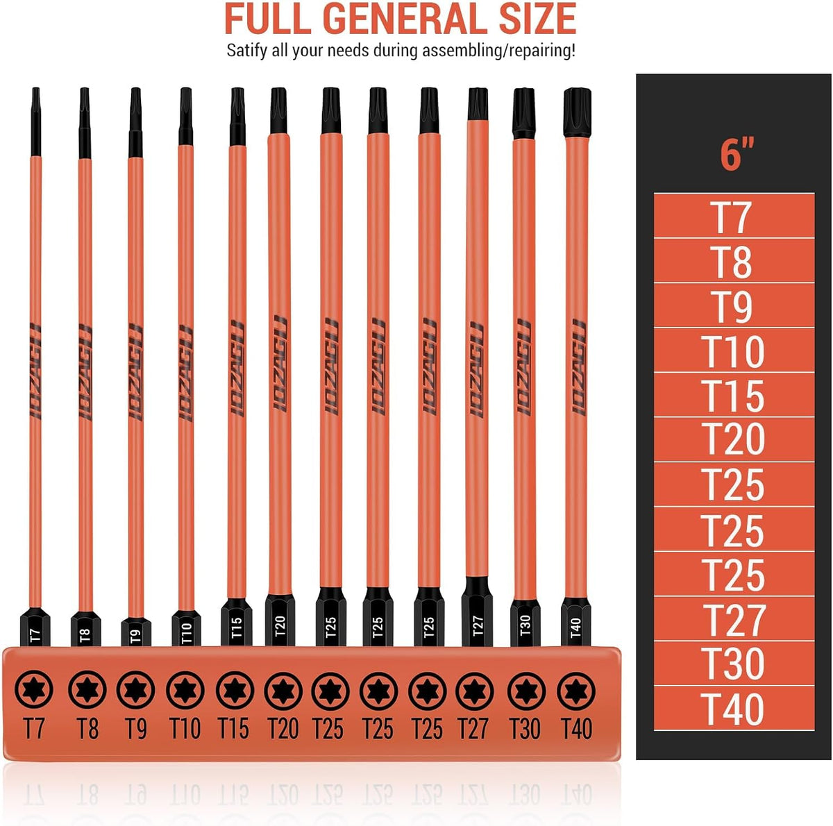 12Pcs Long Torx Bit Set 6-Inch (152mm), T7 to T40