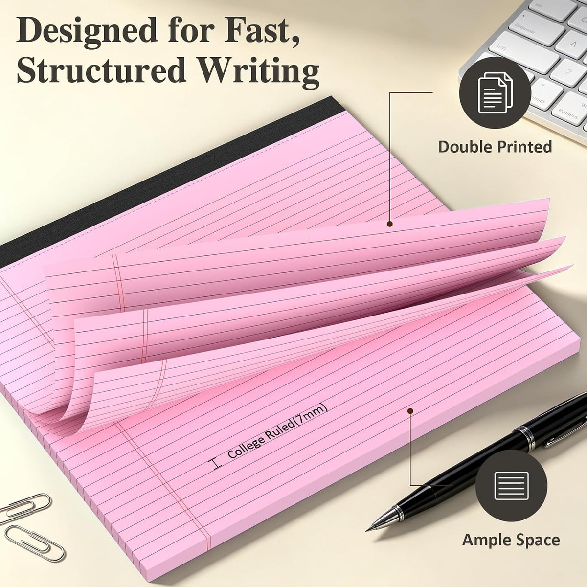 5 Pack 11x9.5 Horizontal Legal Pads, 30 Sheets Each, 5 Bright Colors