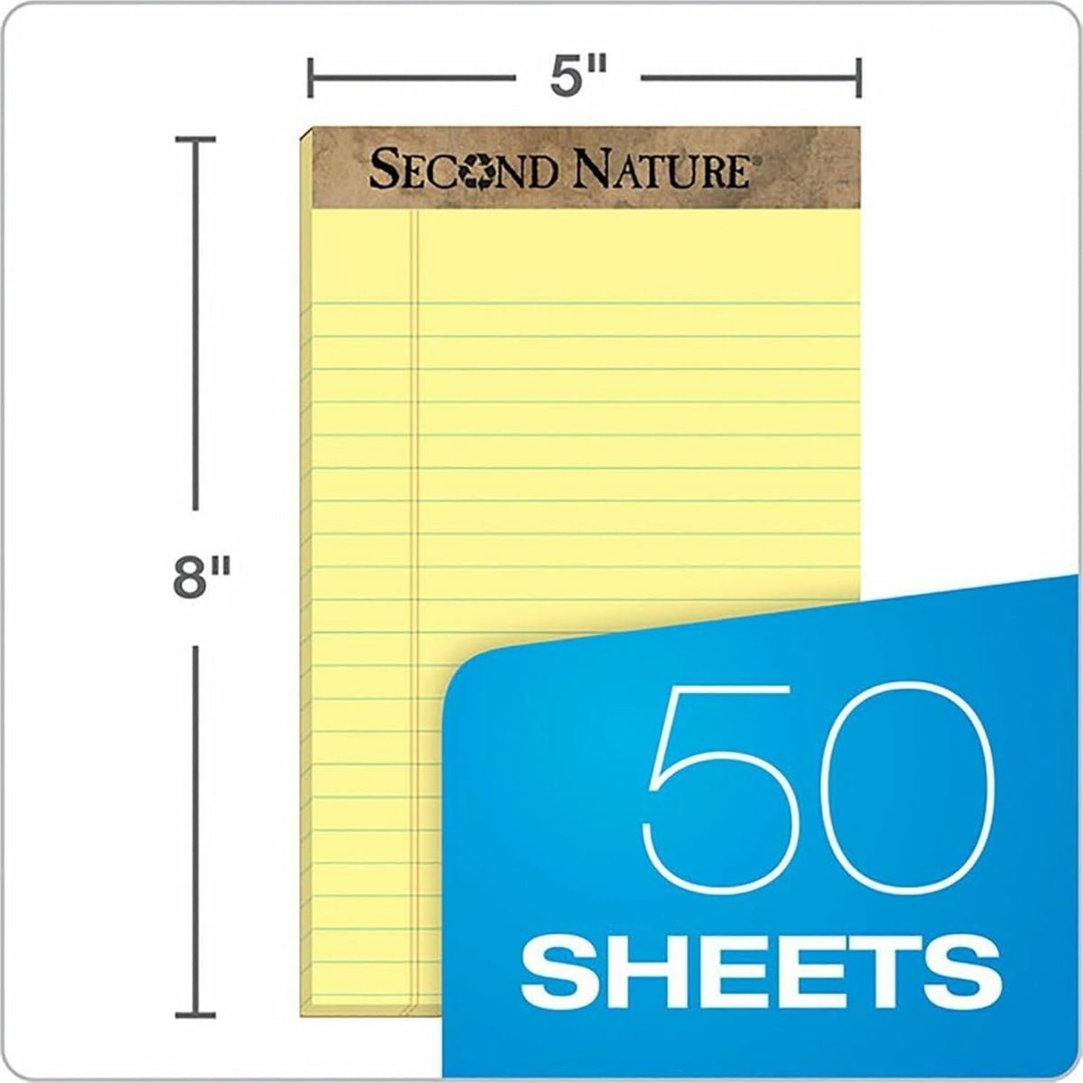 TOPS Second Nature 100% Recycled Legal Pad, 5 x 8 Inches, Perforated, Canary, Narrow Rule