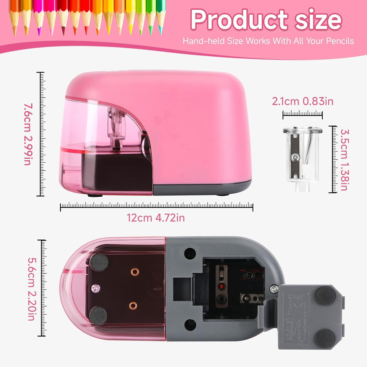 Battery-Operated Electric Pencil Sharpener with LED Light – Compact & Portable Pencil