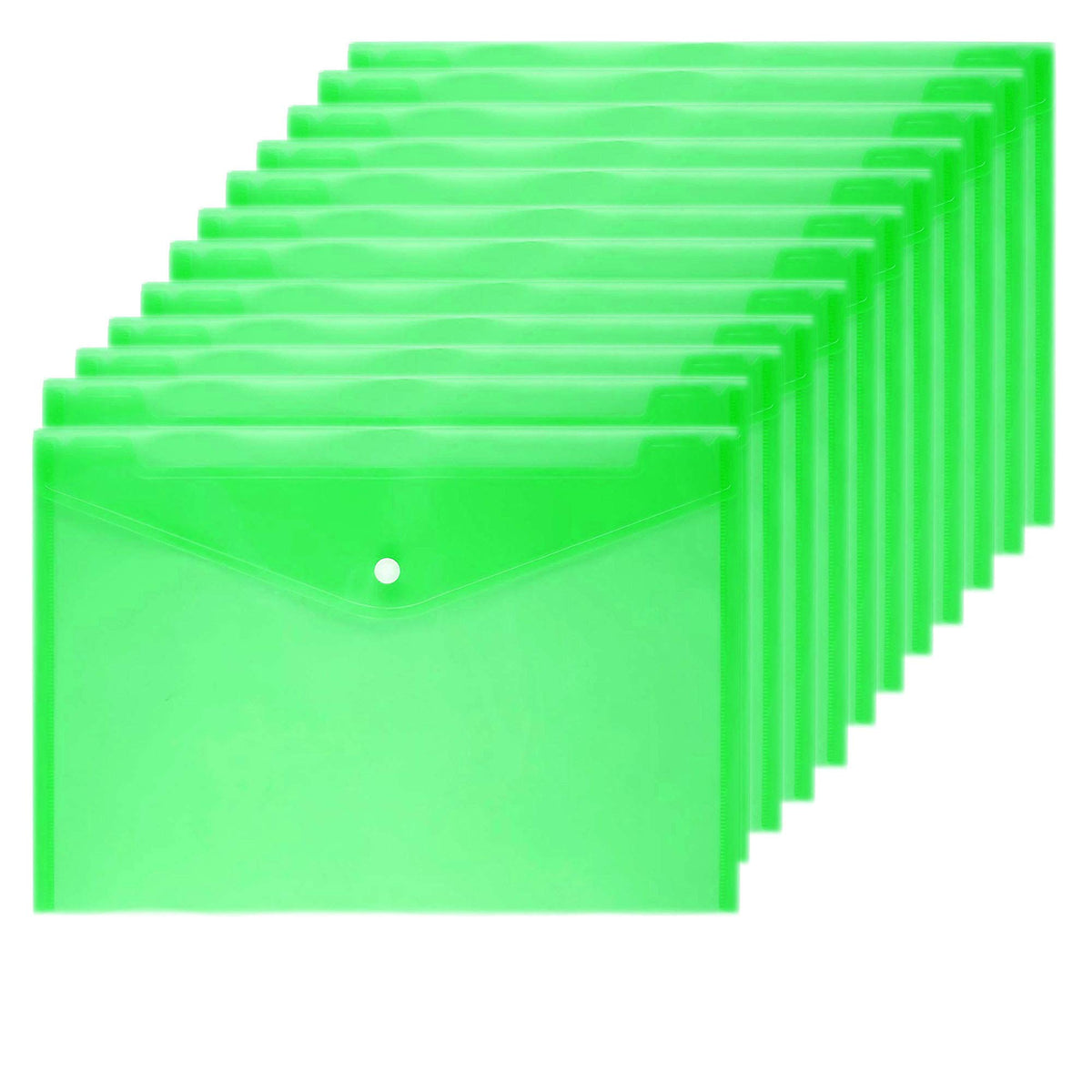 12 Poly Envelopes Snap Button Clear Document Folder A4 Size - Green