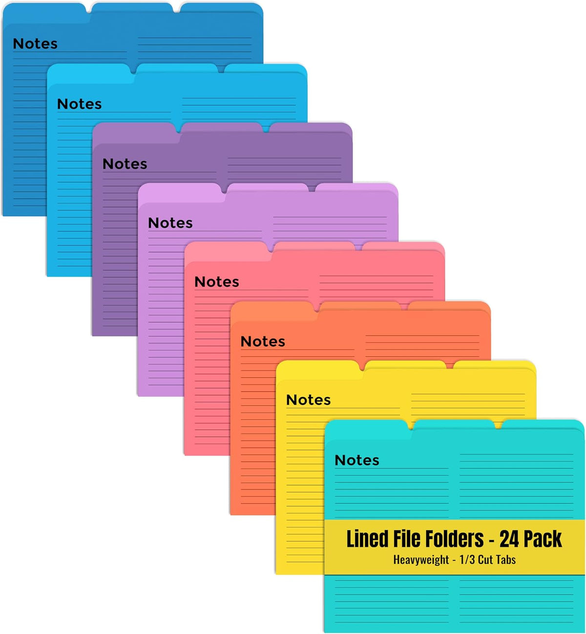 Better Office Products Lined File Folders, 24 Pack, Notes Tabbed File Folders