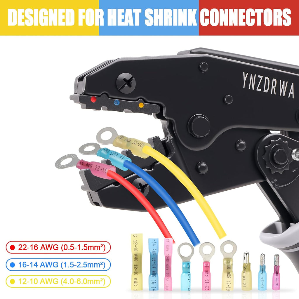 Crimping Tool for Heat Shrink Connectors, Ratcheting Wire Terminal Crimper