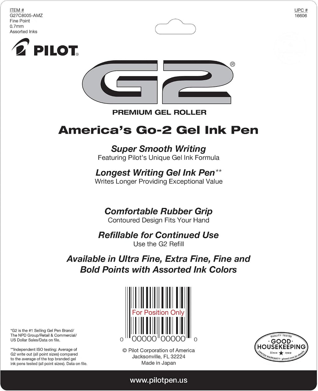 PILOT G2 Premium Gel Ink Pens, Fine Point 0.7mm, Assorted Inks, 8 Count