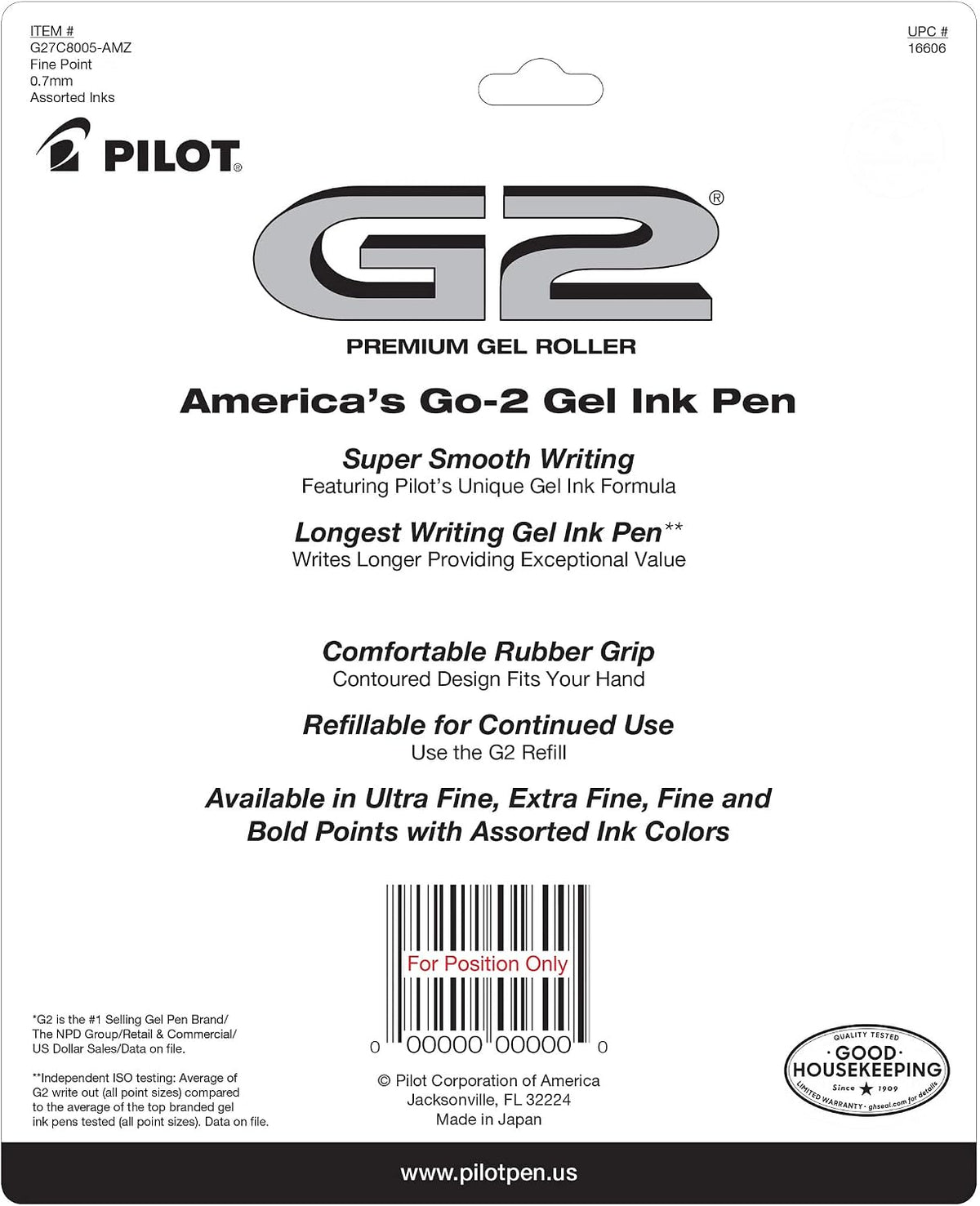 PILOT G2 Premium Gel Ink Pens, Fine Point 0.7mm, Assorted Inks, 8 Count
