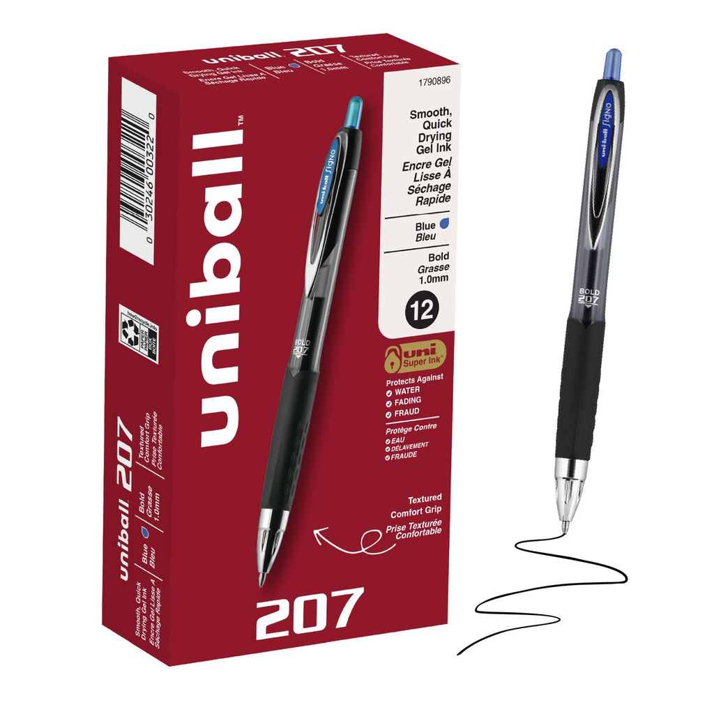 uniball™ 207 Plus+ Gel Pens, Black Ink, 0.7mm Medium Point, 12 Count