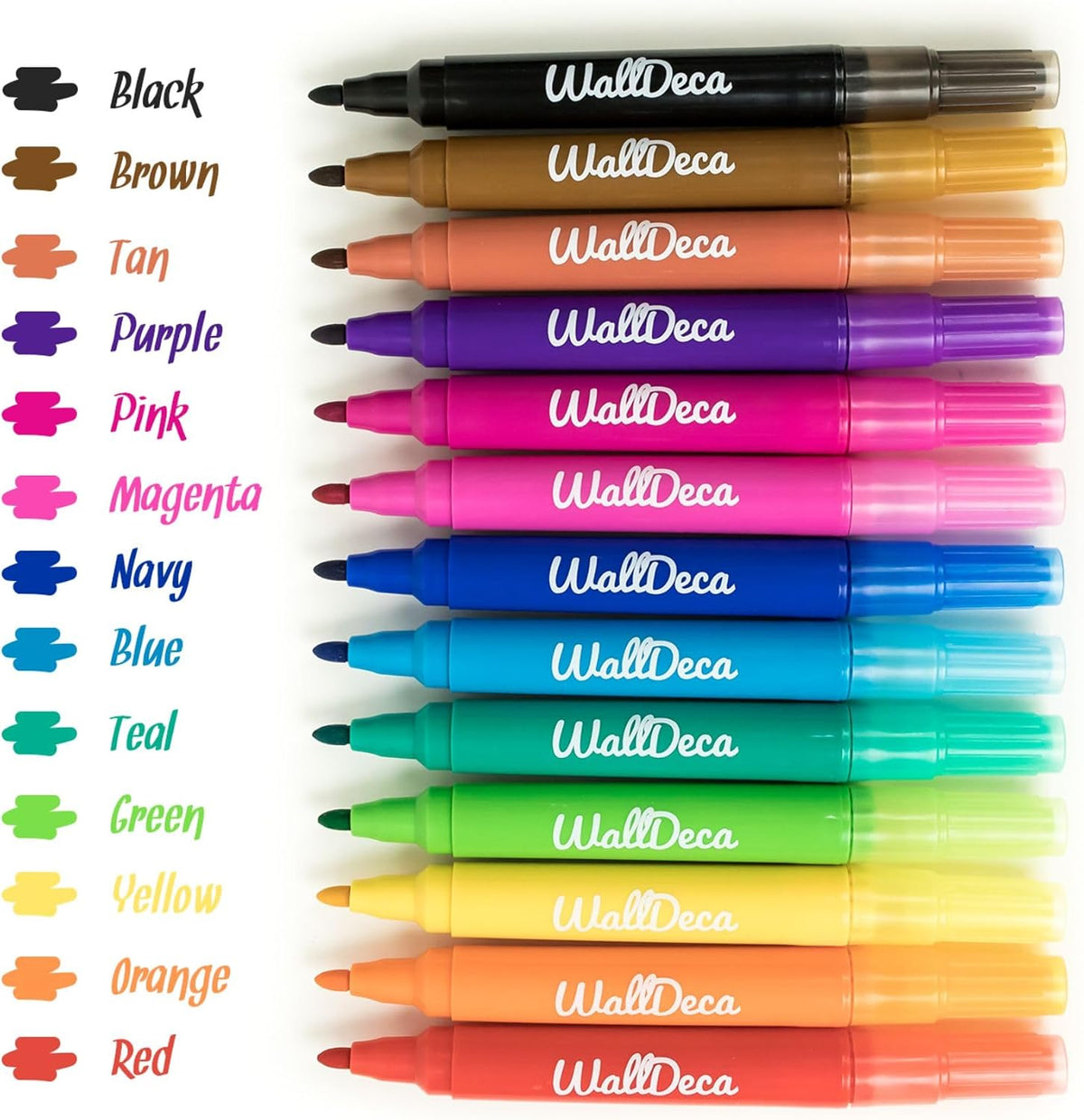 WallDeca Kids Dry Erase Markers Washable 13 Pck Pastel Fine Tip Skinny Pens