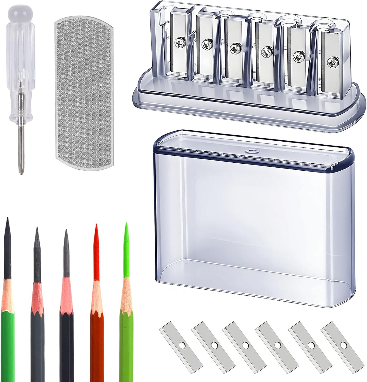 6-Hole Long Point Manual Pencil Sharpener for Artists, Sketching, Drawing