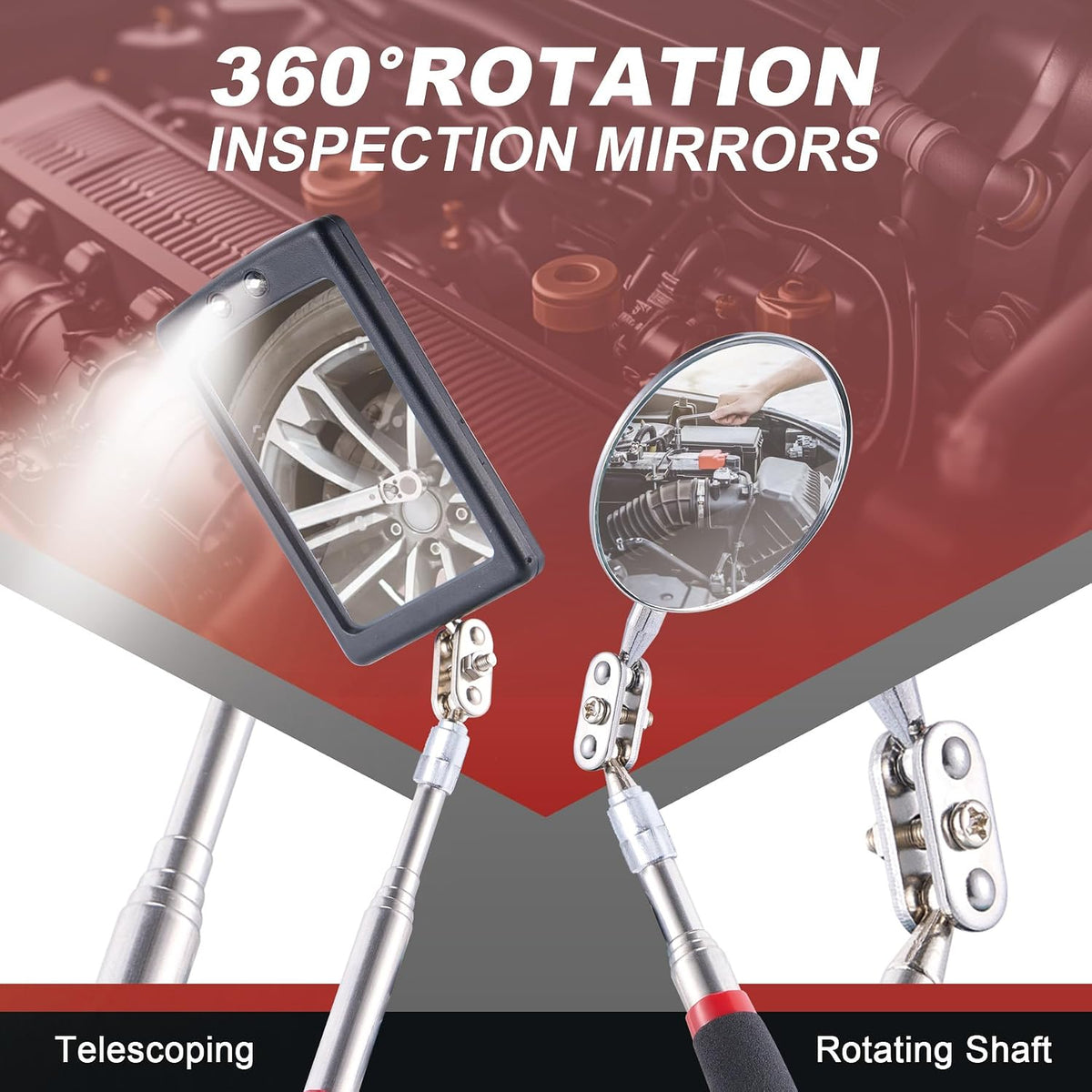 4 Pieces Telescoping Inspection Mirror Telescoping LED Lighted Flexible Inspection Mirror