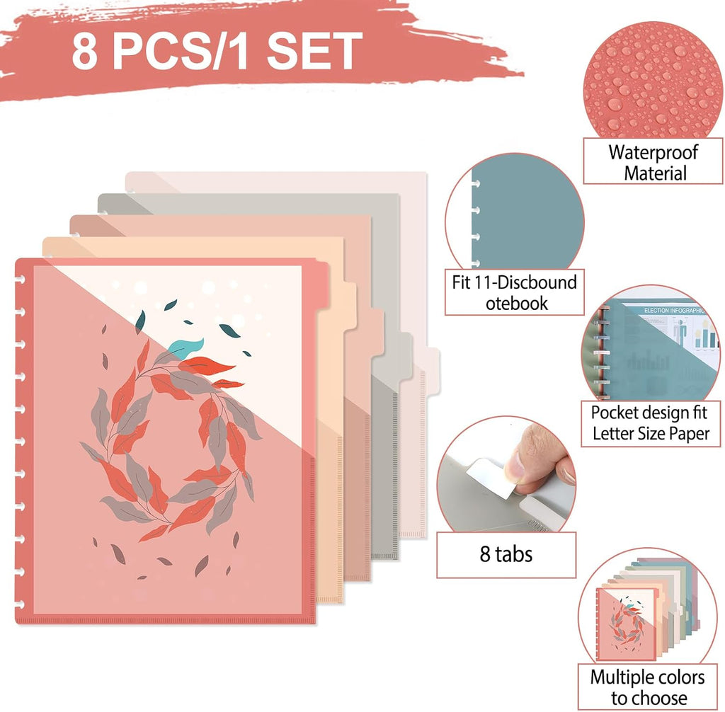 8 Pcs Discbound Pocket Dividers 8.5 x 11 Dividers with Tabs and Pockets Discbound Pocket