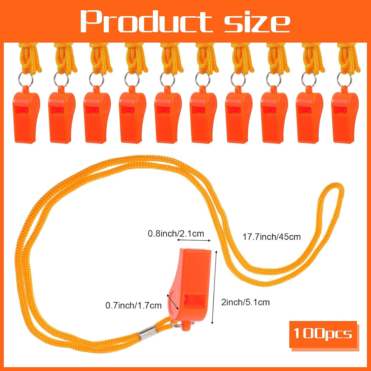 100 Pcs Whistles Bulk with Lanyard, Emergency Whistle for Adults