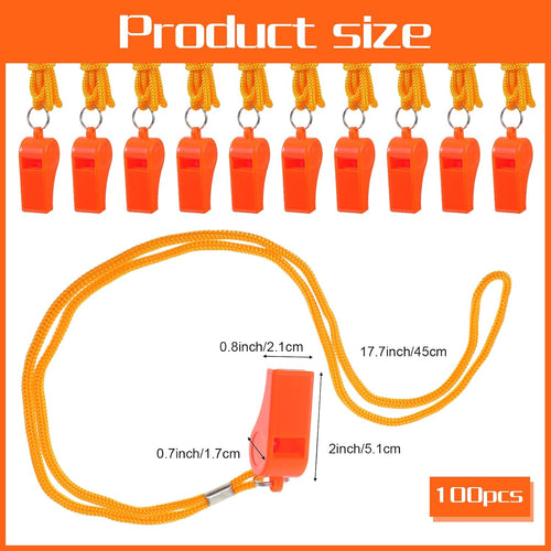 100 Pcs Whistles Bulk with Lanyard, Emergency Whistle for Adults