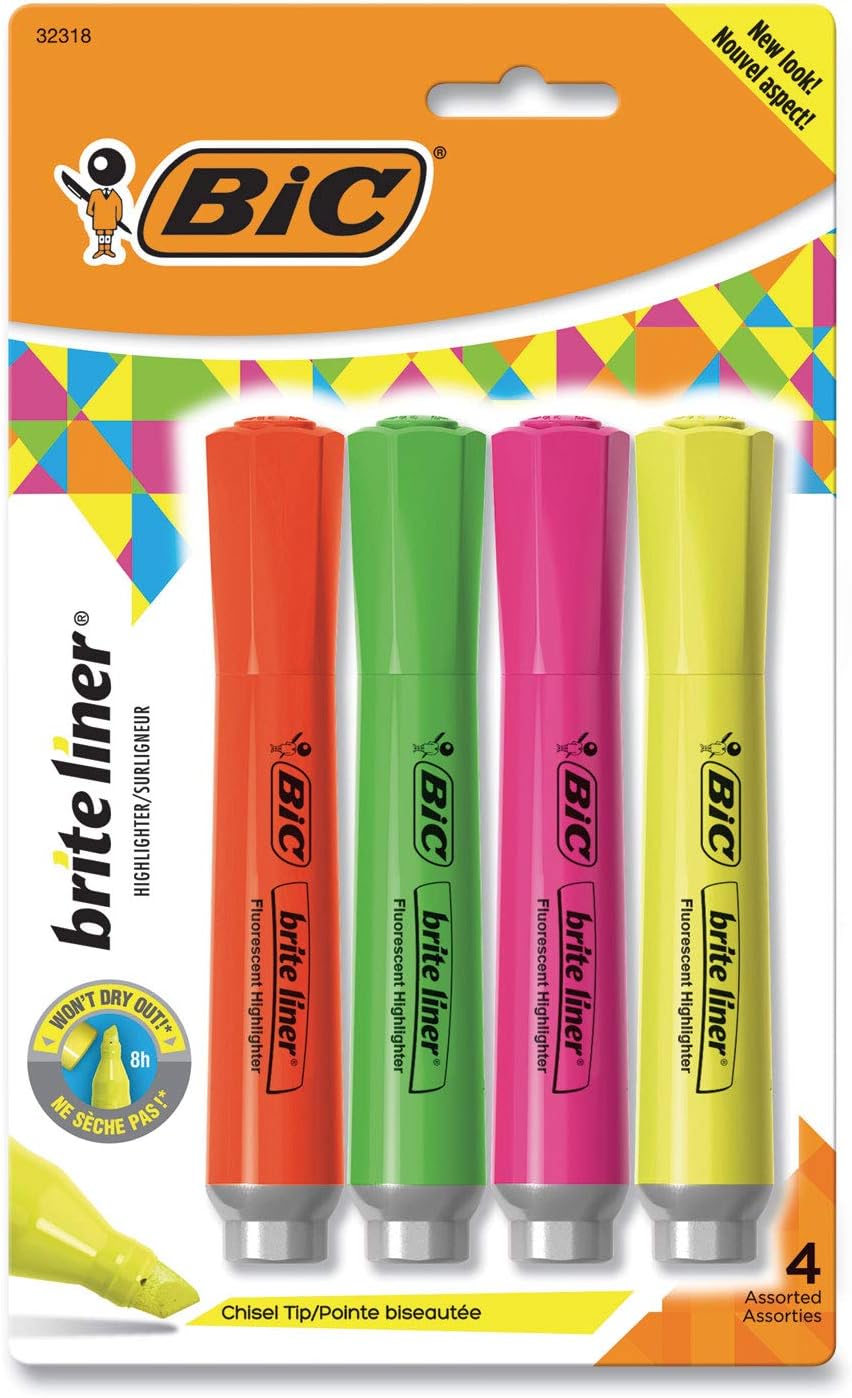 4 Count Assorted Colors Brite Liner Grip XLarge Fluorescent [Set of 6]