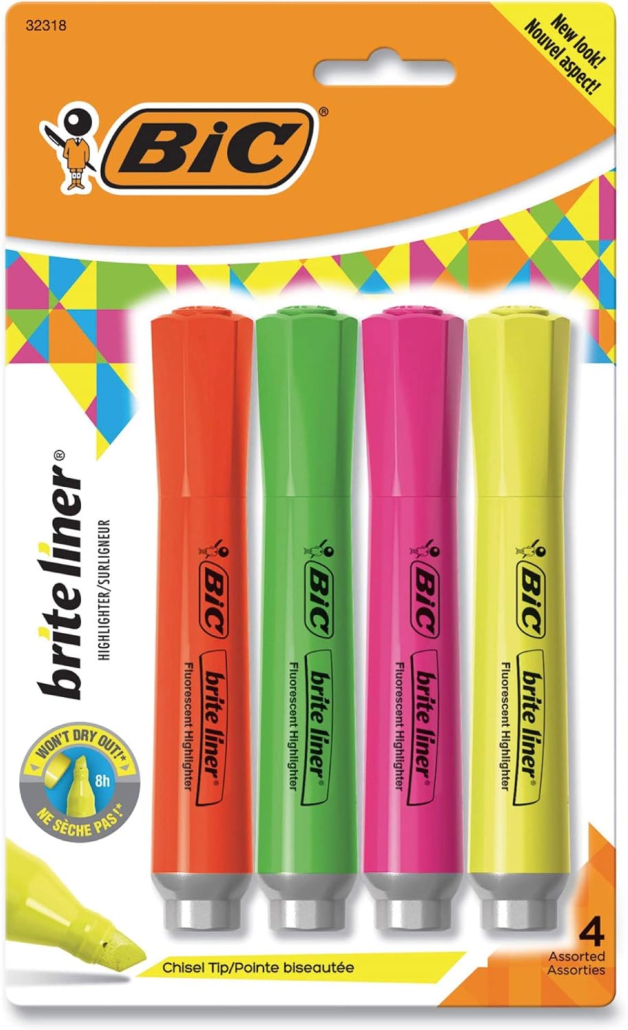 4 Count Assorted Colors Brite Liner Grip XLarge Fluorescent [Set of 6]