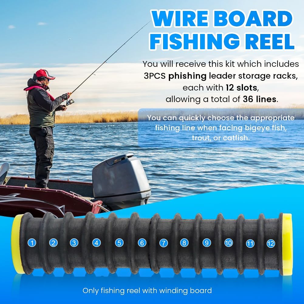 3 Pcs Fishing Line Storage Organizer, 12-Slot Fish Leader Holder