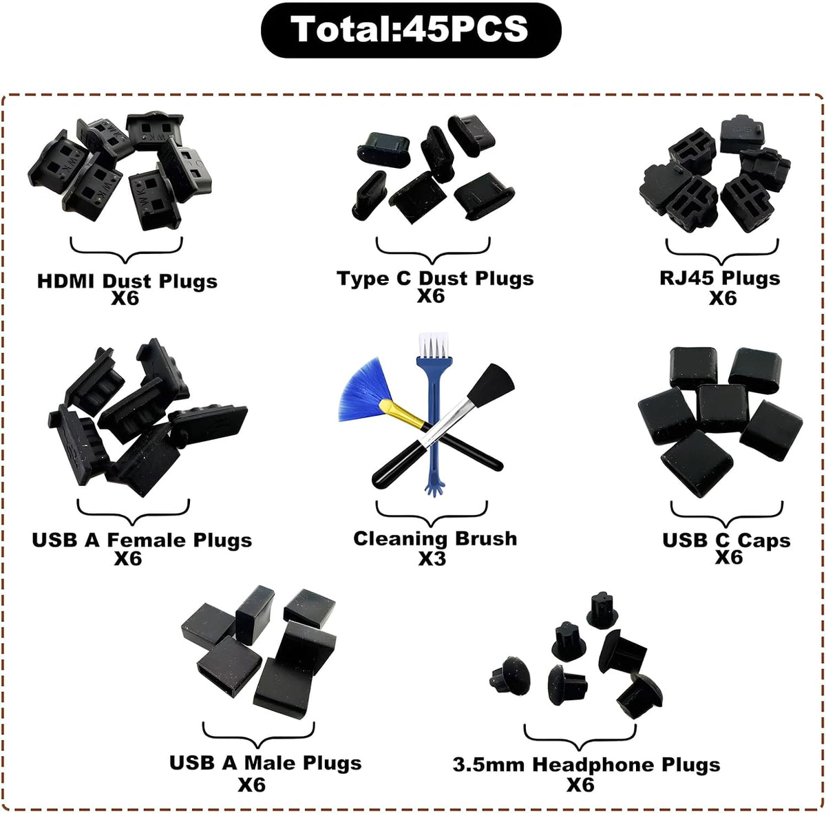 42x USB Dust Cover Port Plugs,7 Types USB Cap Port Stopper for USB Type-C, USB A Female