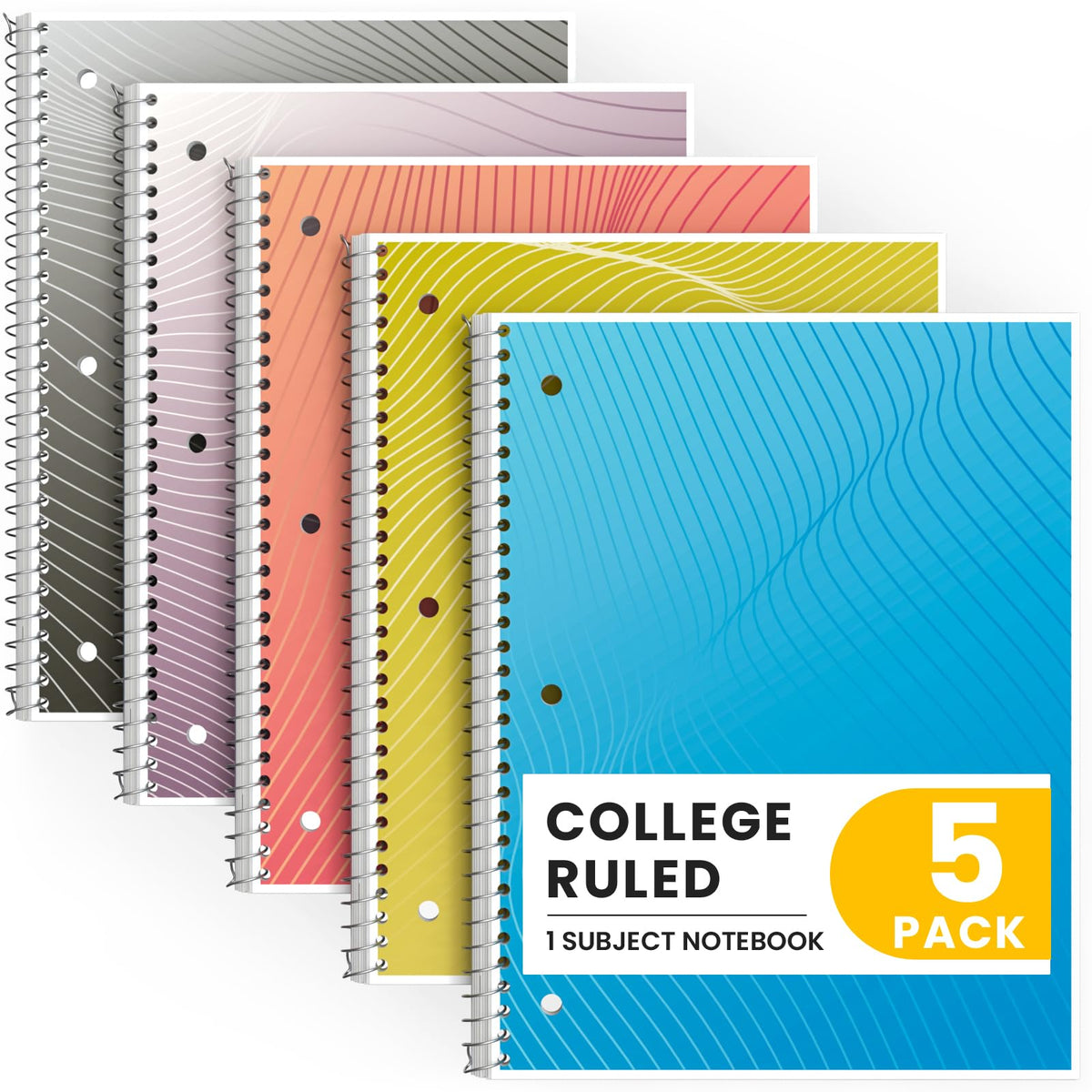 Oucaru 1 Subject Spiral Notebook College Ruled 5 Pack, 140 Pages