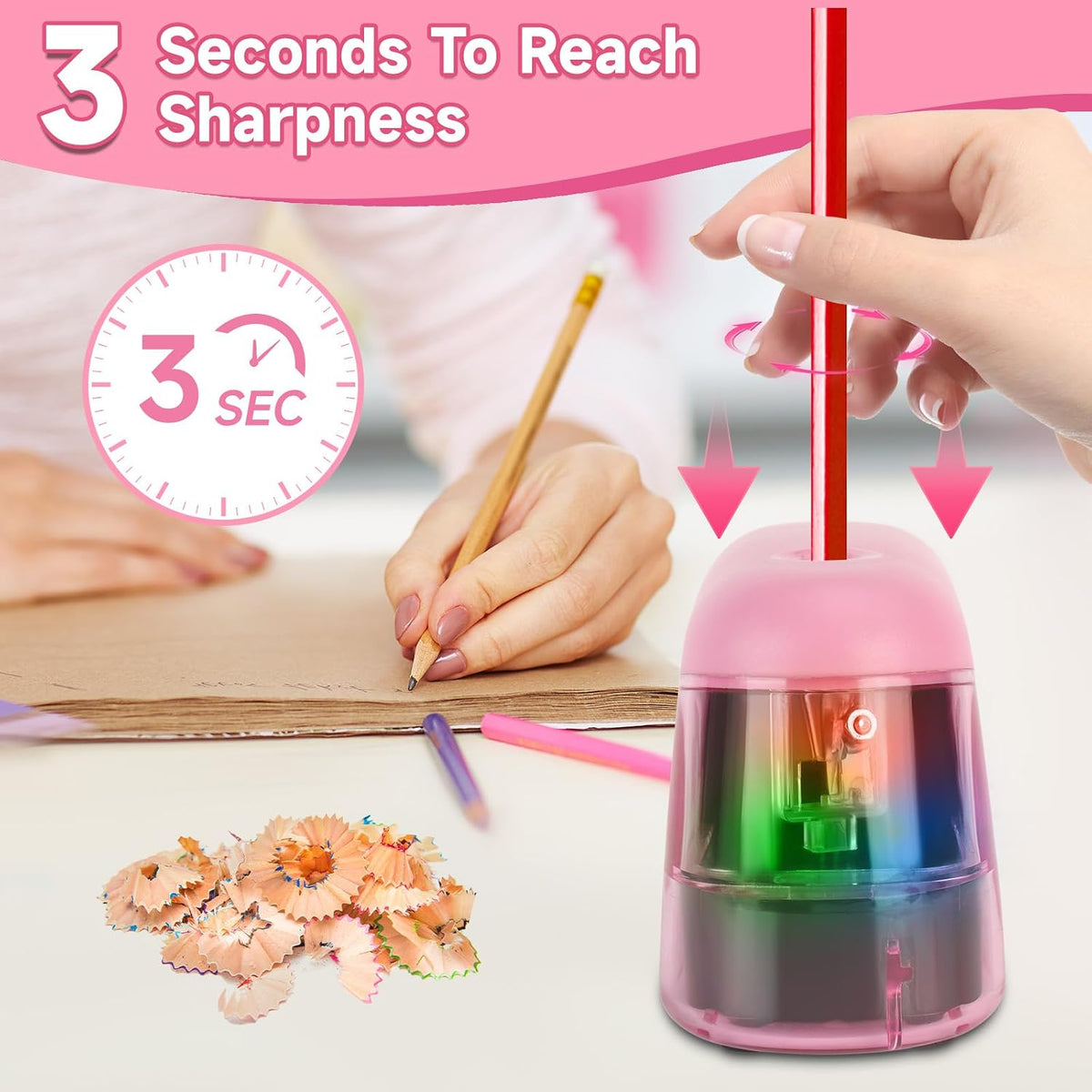 Battery-Operated Electric Pencil Sharpener with LED Light – Compact & Portable Pencil