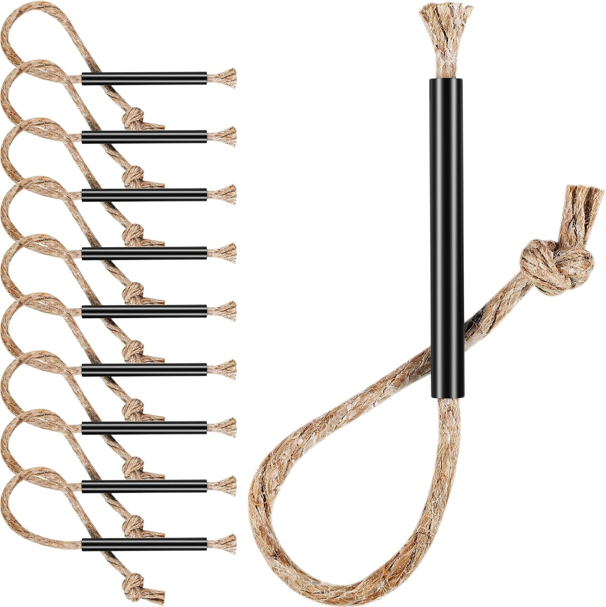 10 Pcs Tinder Fire Starter Rope with 10 Pcs Survival Wick Cord, Aluminum Sleeve Tube