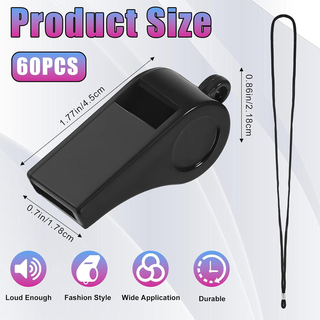 60 Pcs Coach Whistle with Lanyard, Whistle for Coaches