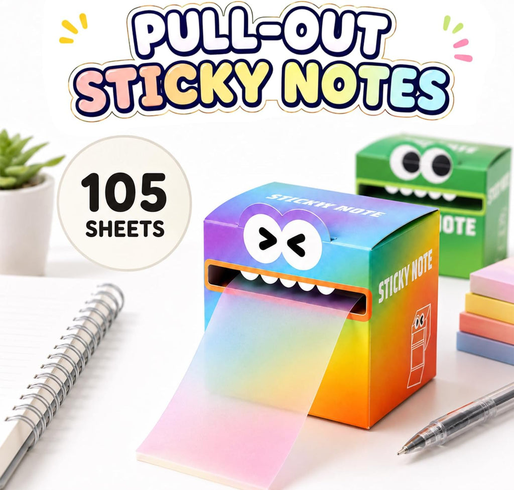 105 Sheets Transparent Pull-Out Sticky Notes, Cute Monster Pattern Sticky Note