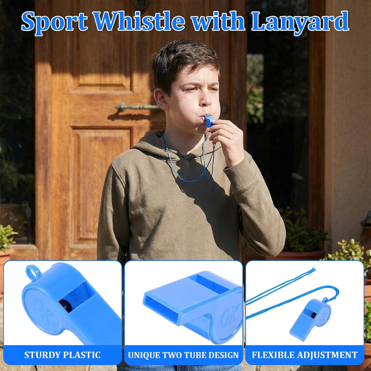 100 Pcs Sport Whistle with Lanyard, Multicolor Loud Plastic Whistles Bulk Sports Whistles