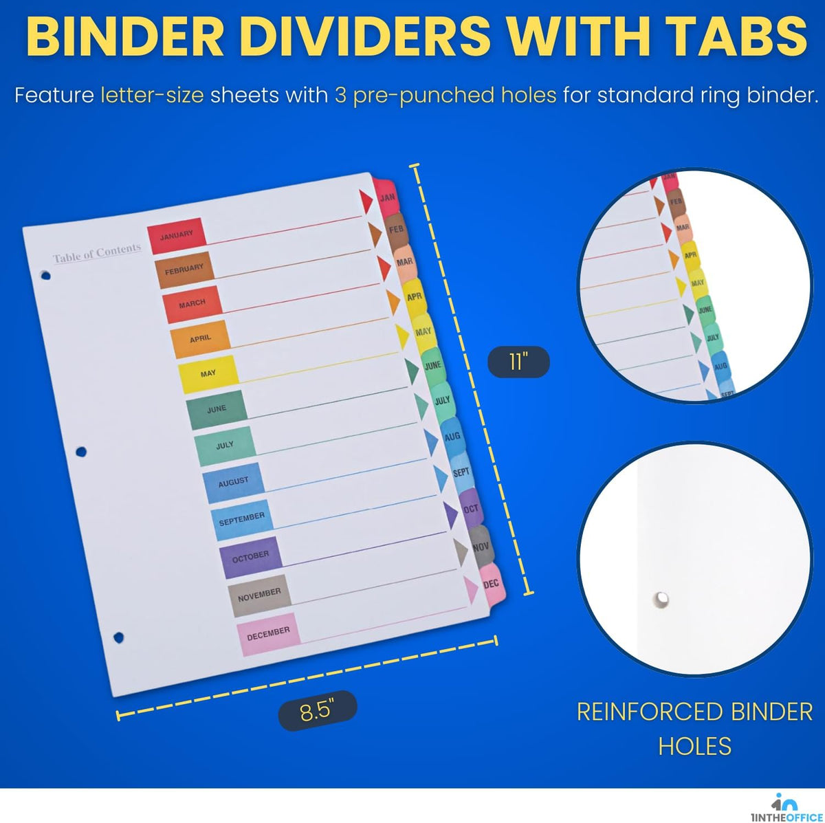 1InTheOffice Monthly Dividers for 3 Ring Binder, Monthly Dividers