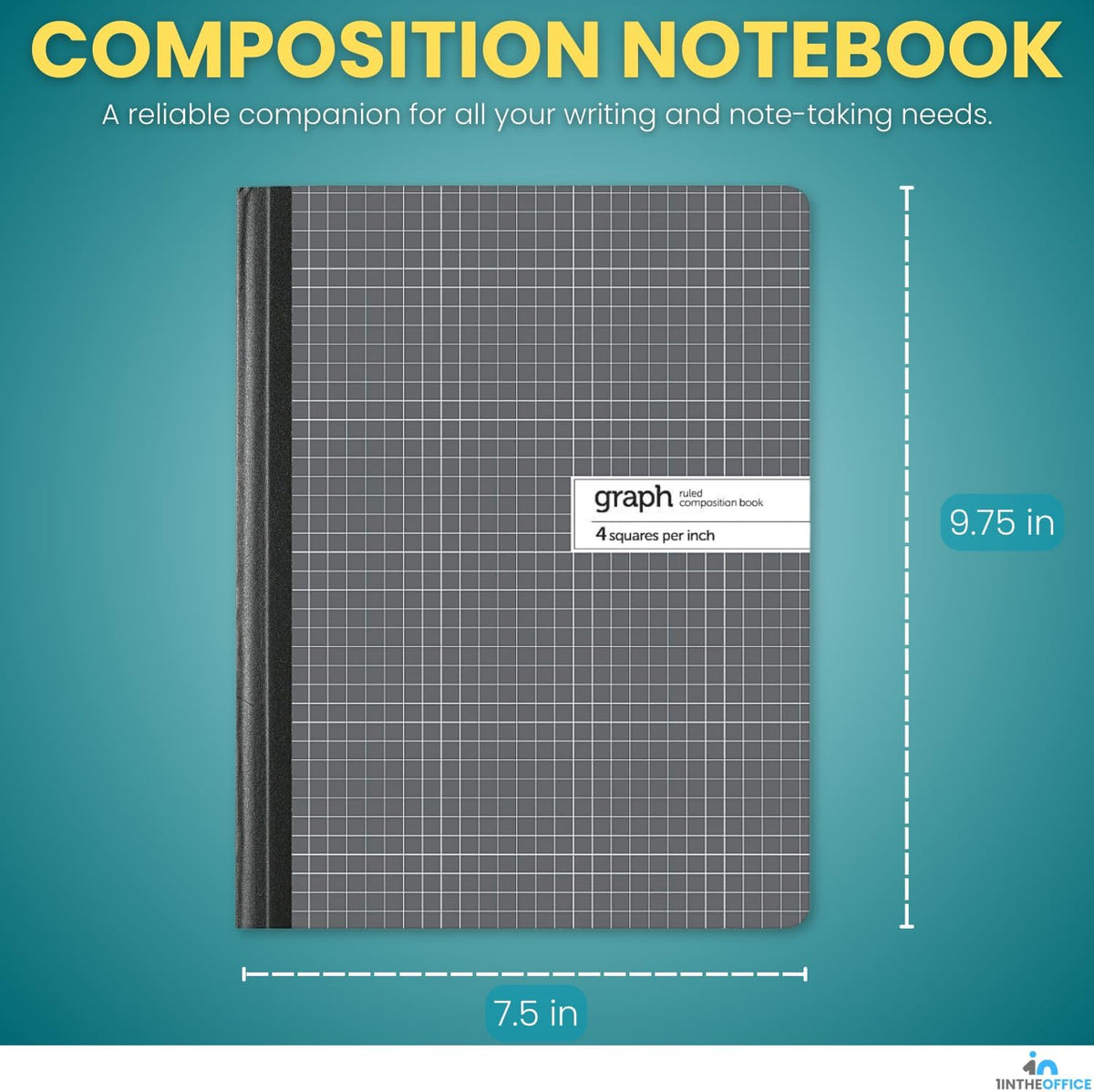 1InTheOffice Graph Composition Book, 9.75" x 7.5" Graph Paper Notebook, 100 Sheets 2 Pack