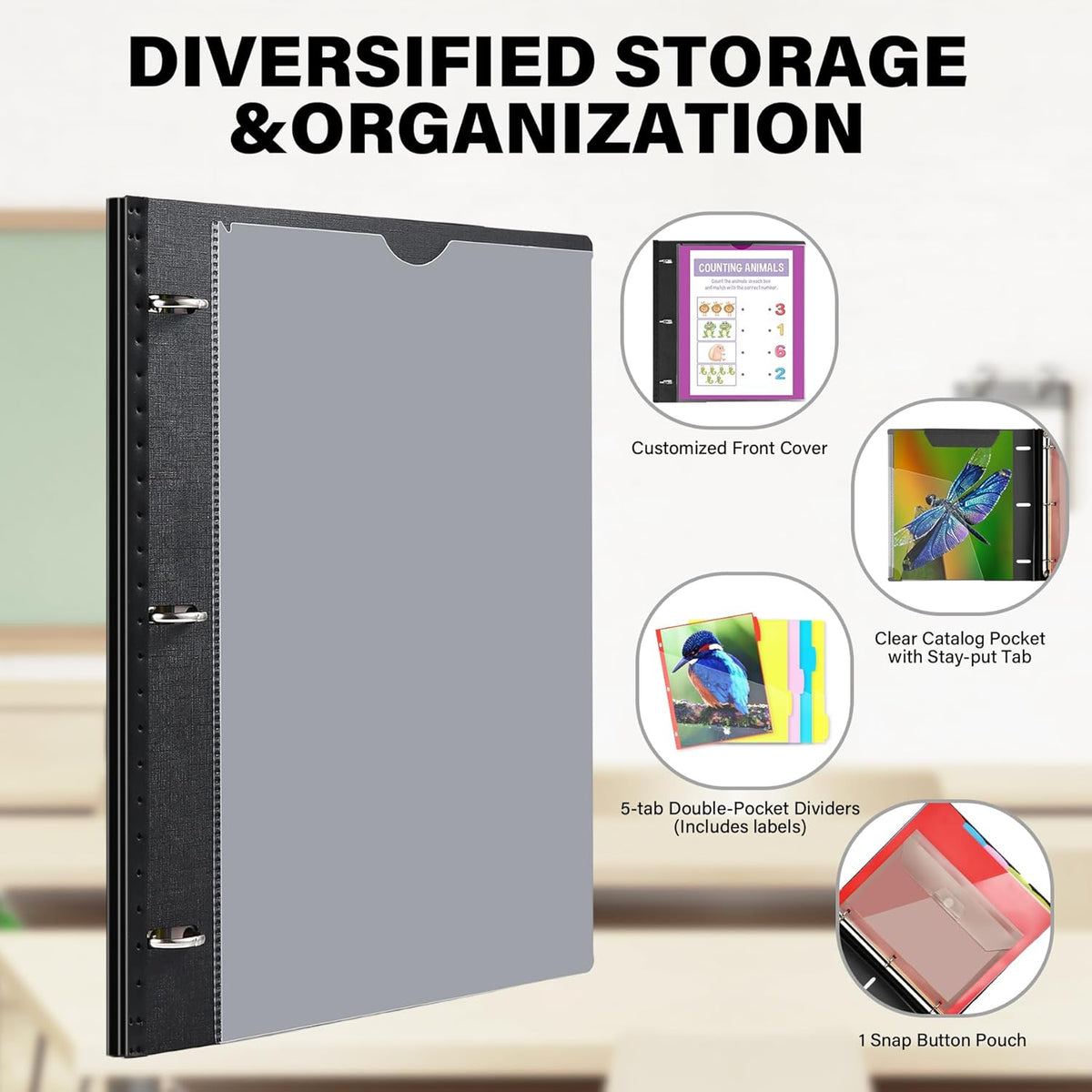 WOT I Telescoping Project Organizer, 1 Inch 3 Ring Binder, Black