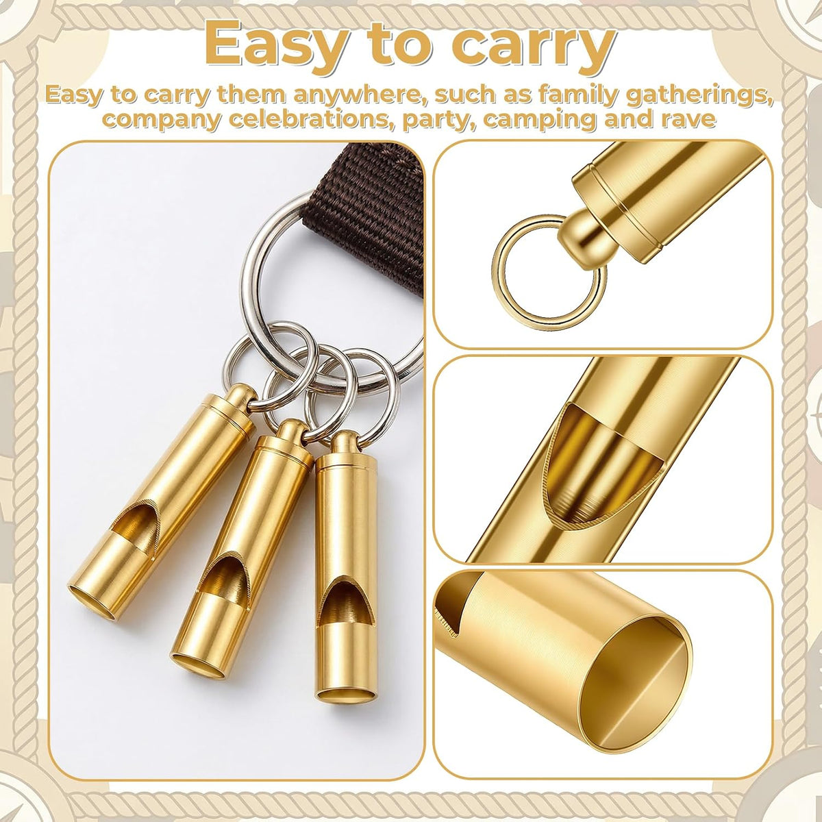 50 Pack Brass Whistles, Emergency Whistles Bulk