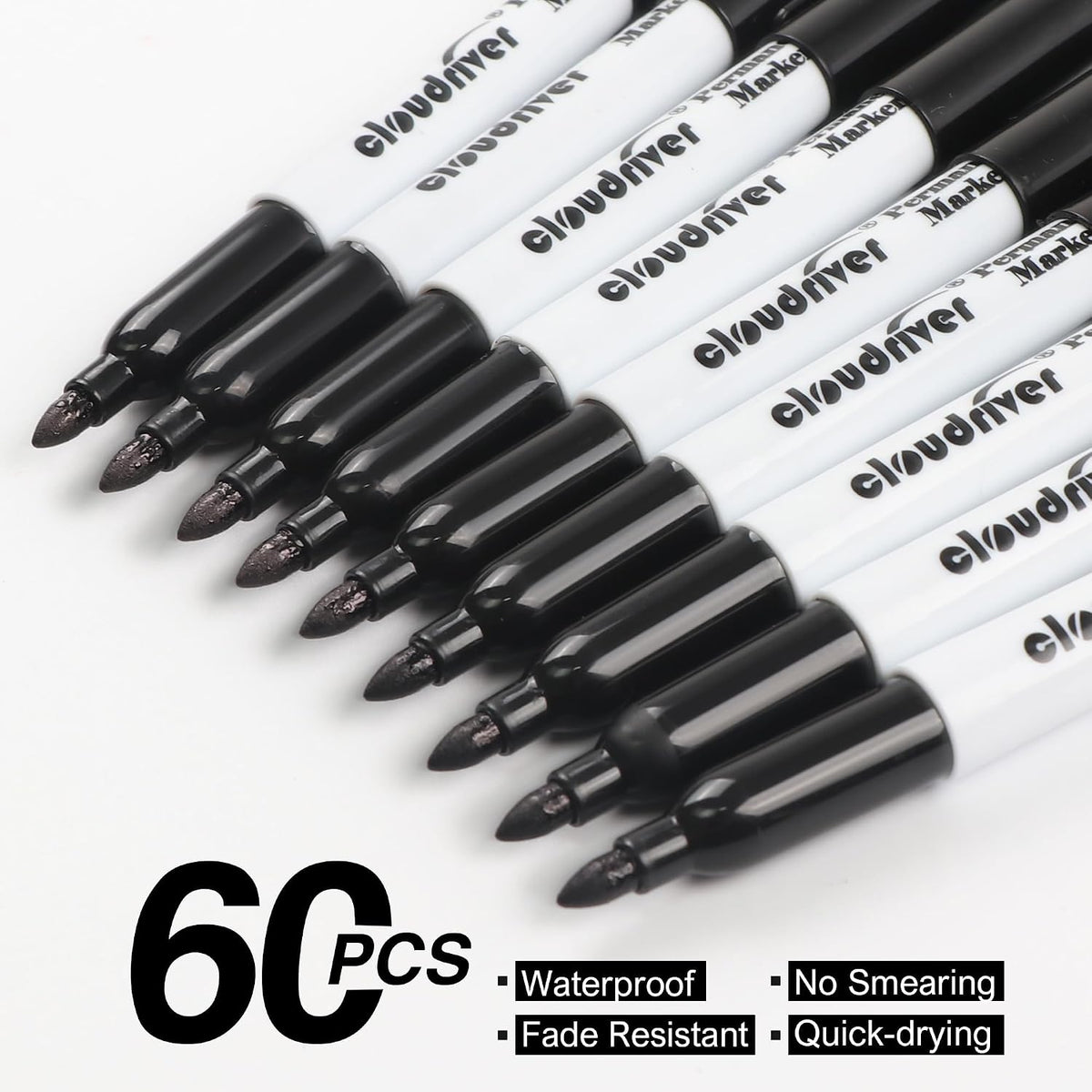 cloudriver Black Permanent Markers Fine Tip, 60 Packs Permanent Markers Bulk