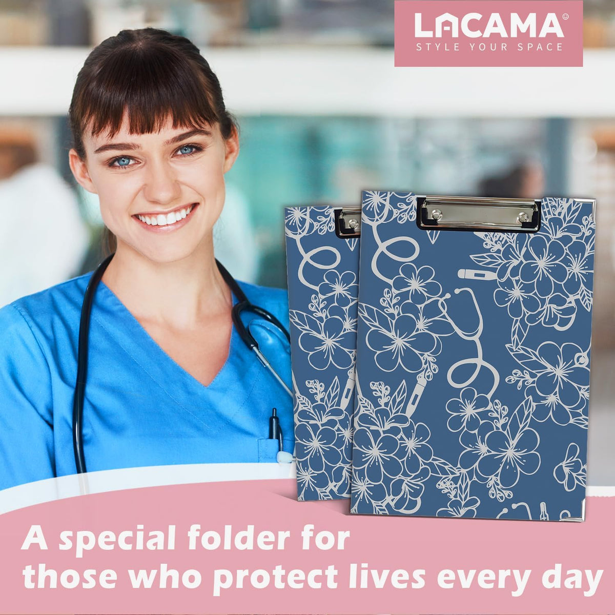 Lacama Nurse Clipboard with Storage for Office Classroom Desk, Blue Nurse Gift