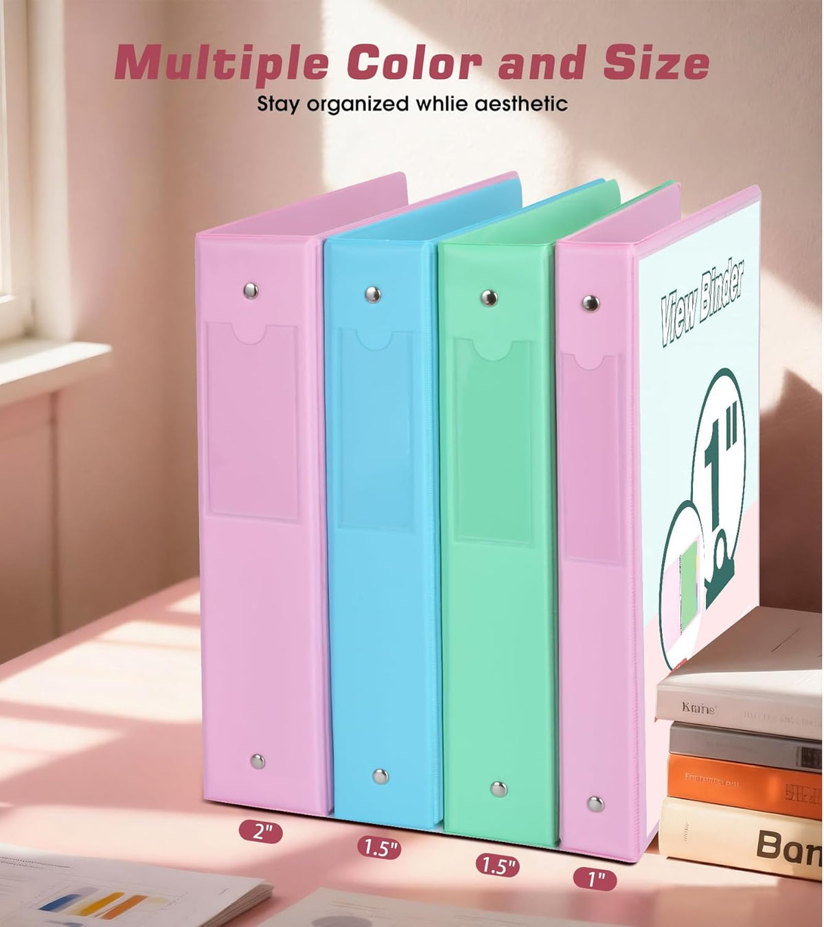 3 Ring Binder 1 inch，Cute Binder Organizer with 5 Tab Dividers Fits 175 Sheets of 8.5x11