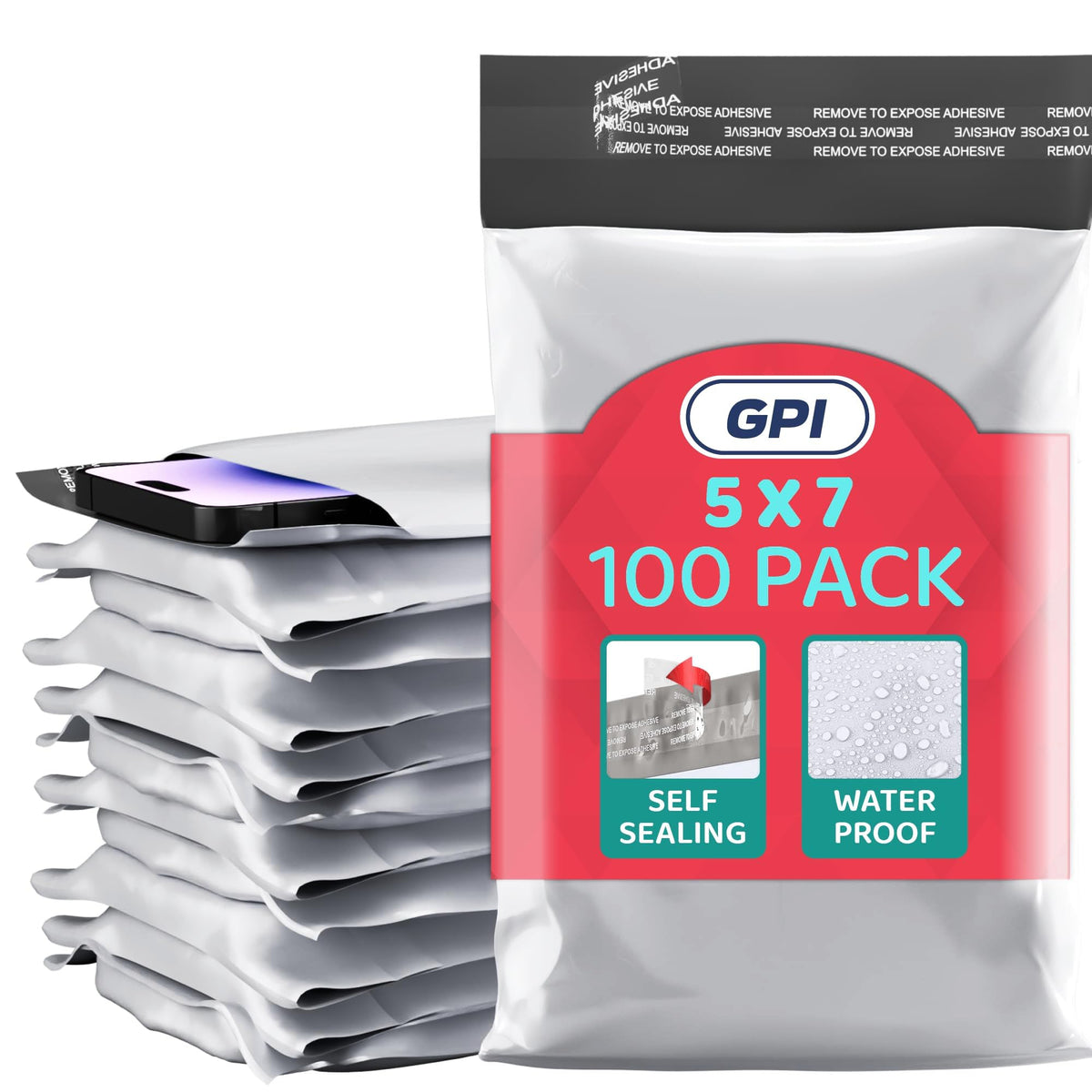 5" x 7" Poly Mailers, 200 Pack, 2.5 Mil, White Self Seal Waterproof, GPI