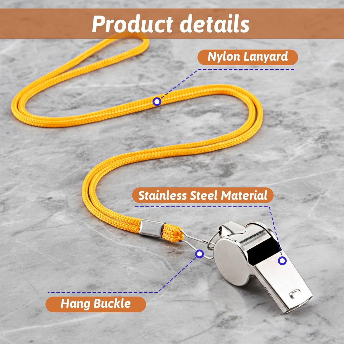 100 Pcs Stainless Steel Whistle with Lanyard, Whistles Bulk