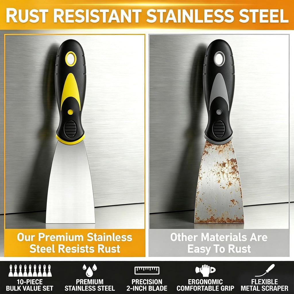 10Pcs Putty Knife Set, 2 Inch Stainless Steel Spackle Knives