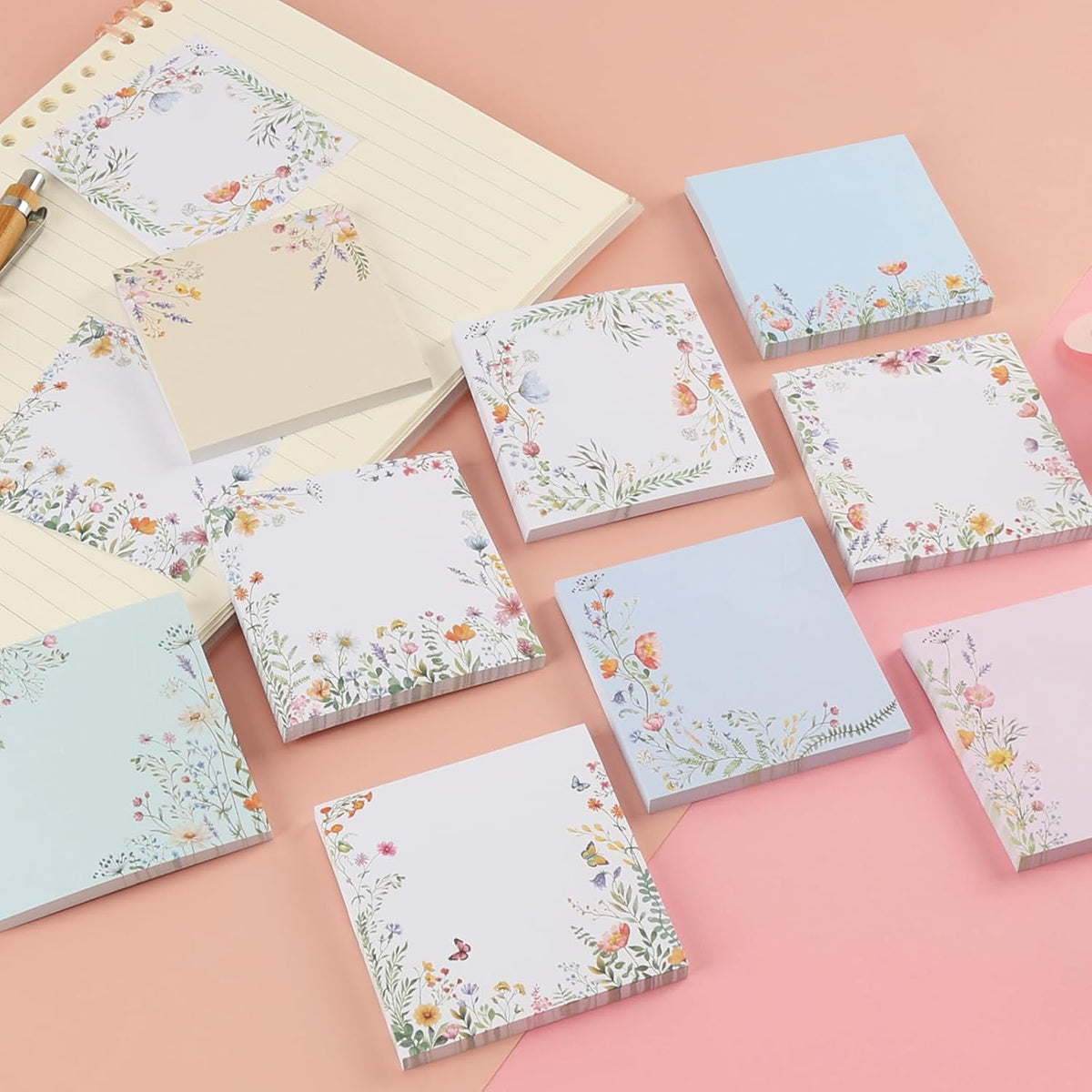 9 Pcs Wildflower Notepads 3" x 3" Self-Adhesive Wildflower Note Pads Memo for Journal