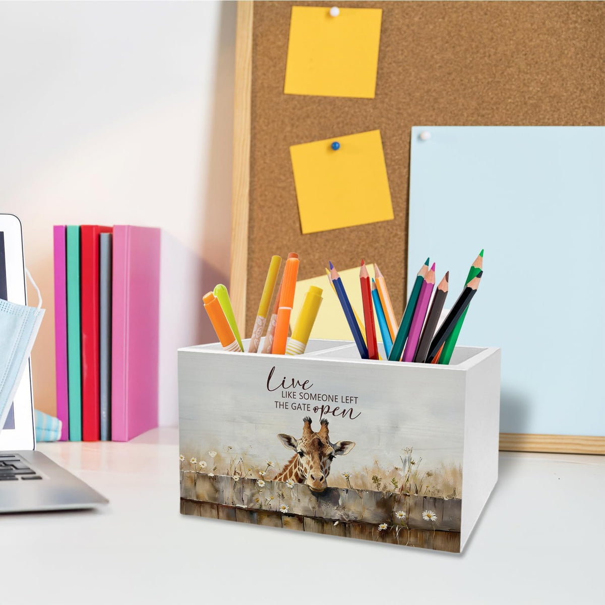 Rustic Giraffe Pen Holder for Desk, Giraffe Lover Gifts Pencil Organizer