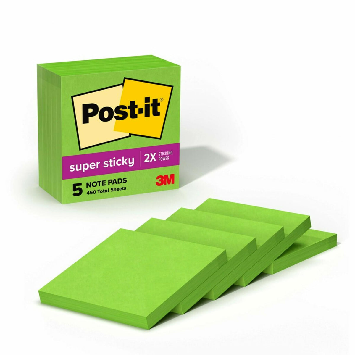 Post-it Super Sticky Notes, 3 x 3 in, Limeade, 5 Pads, 90 Sheets/Pad